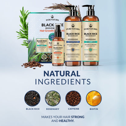 Rosemary Black Rice Water Hair Growth System Kit - Shampoo, Conditioner and Leave-in Serum - Trending Wellness Store
