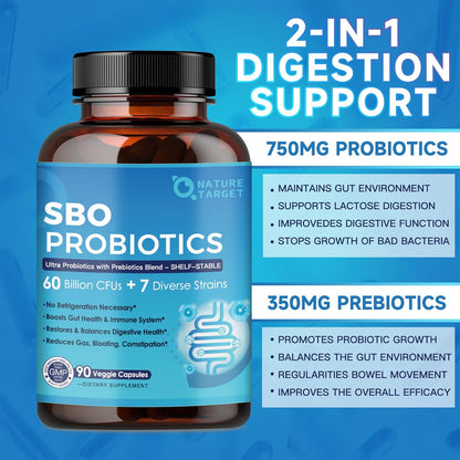 SBO Probiotics with Prebiotic Fiber, 60 Billion CFUs, 90 Veggie Capsules - Trending Wellness Store