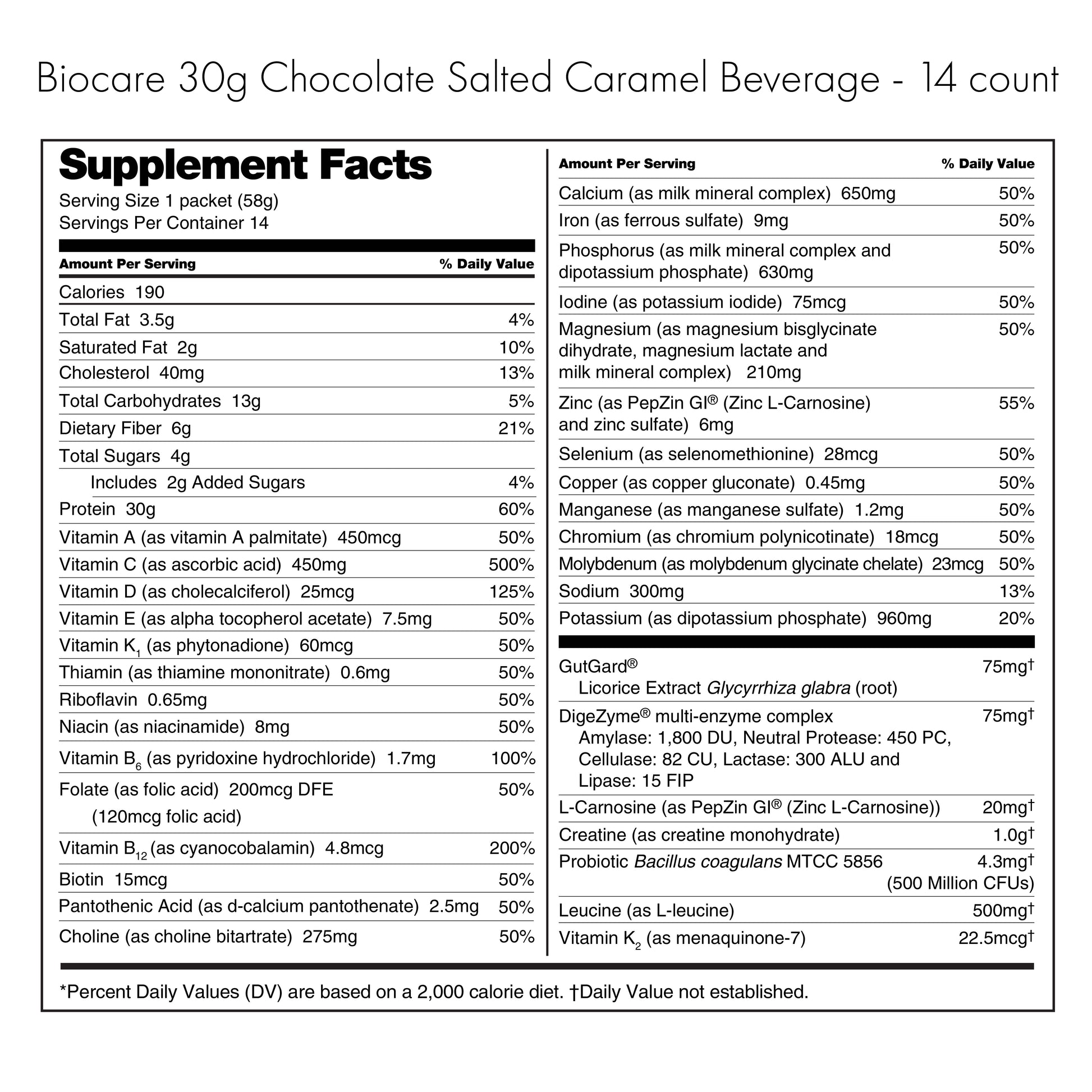 30G Protein Chocolate Salted Caramel Biocare Dietary Beverage (14 Servings) - Trending Wellness Store