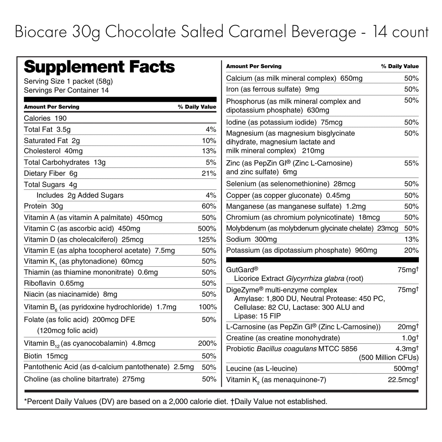 30G Protein Chocolate Salted Caramel Biocare Dietary Beverage (14-Count) - Trending Wellness Store