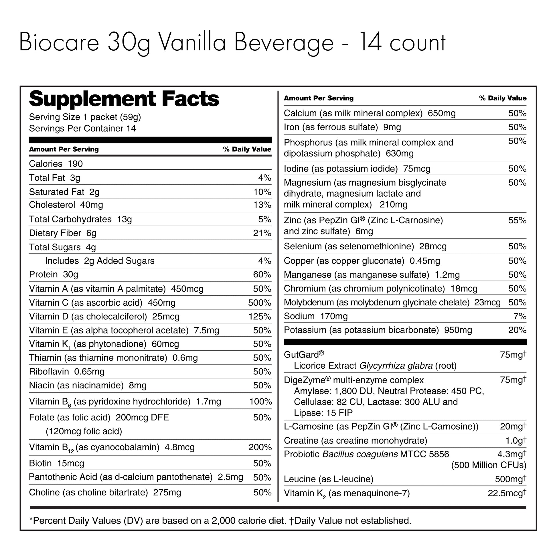 30G Protein Vanilla Biocare Dietary Beverage (14-Count) - Trending Wellness Store