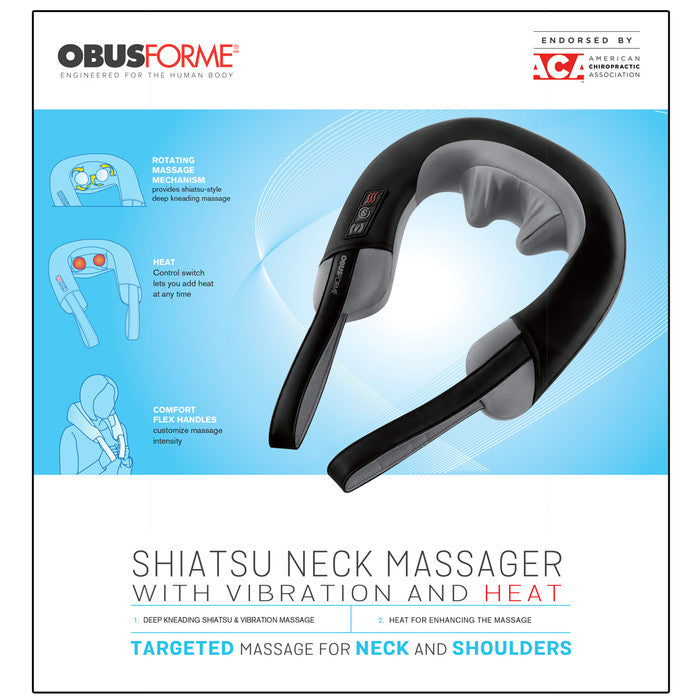 Obusforme Shiatsu & Vibration Neck Massager w/ Heat – 3 Modes, Integrated Controls, Chiropractor-Endorsed - Trending Wellness Store