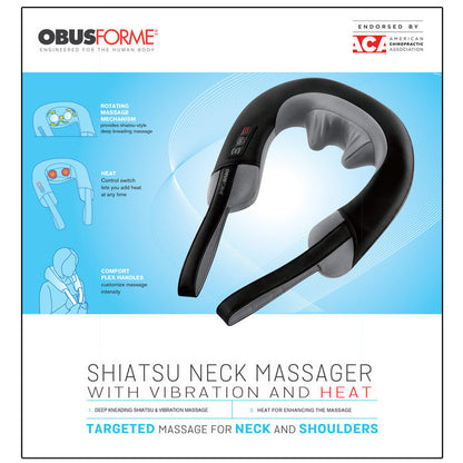Obusforme Shiatsu & Vibration Neck Massager w/ Heat – 3 Modes, Integrated Controls, Chiropractor-Endorsed - Trending Wellness Store