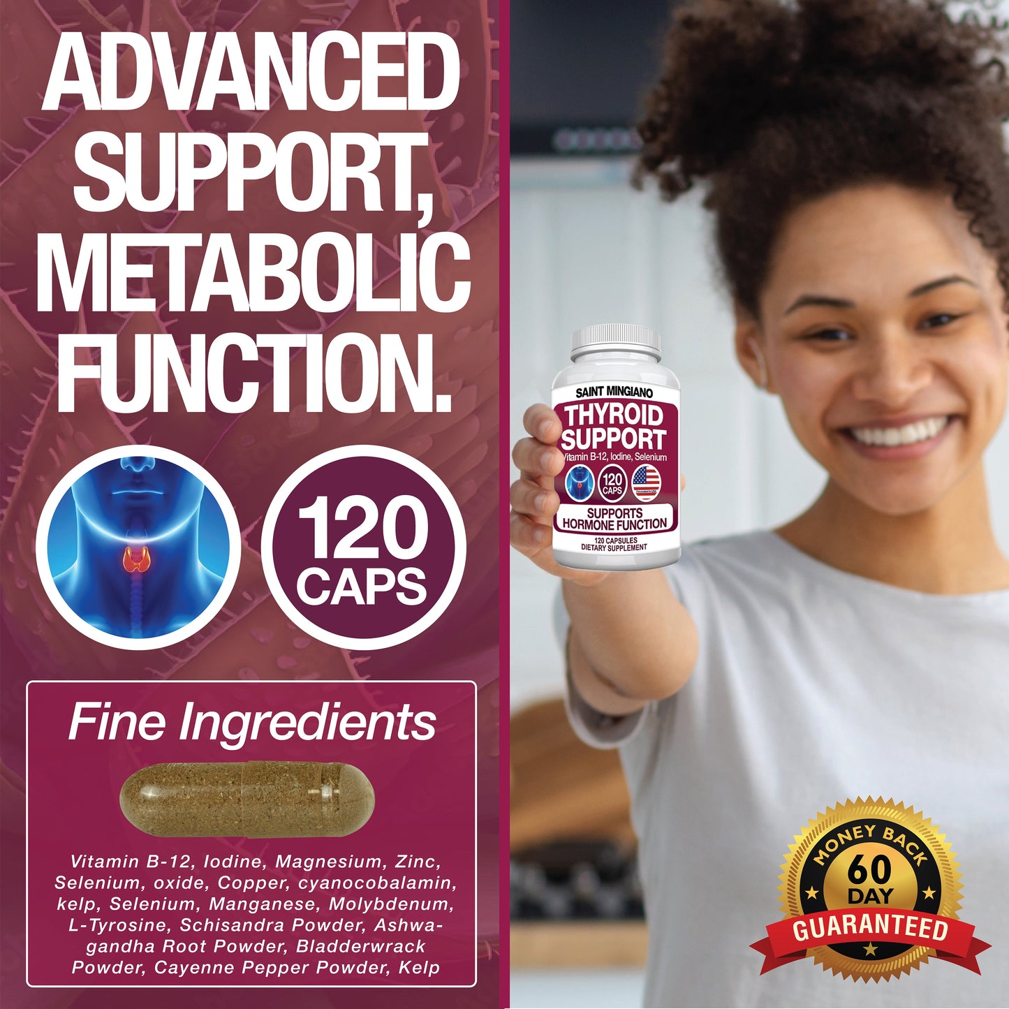 Thyroid Support Supplement with Iodine |120 Capsules to Help Body Mass & Improve Energy - Trending Wellness Store