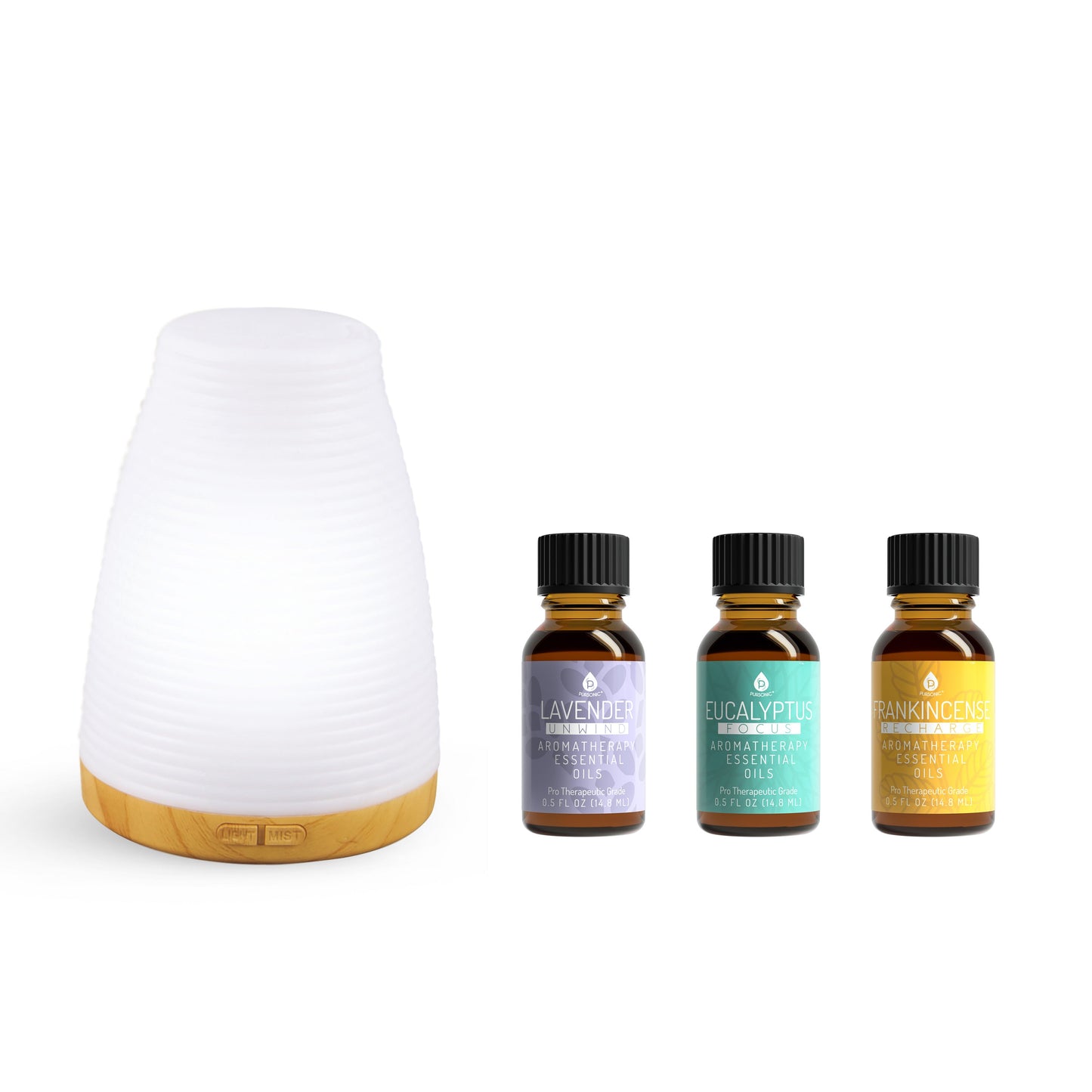Pursonic Aromatherapy 2 in 1 USB Diffuser & Essential Oil Set-Ultrasonic Top 3 Oils-300ml with 2 Mist Settings 7 Ambient Light Settings - Trending Wellness Store