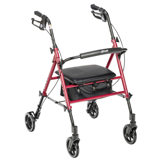 Adjustable Height Rollator Rolling Walker with 6" Wheels, Red - Trending Wellness Store