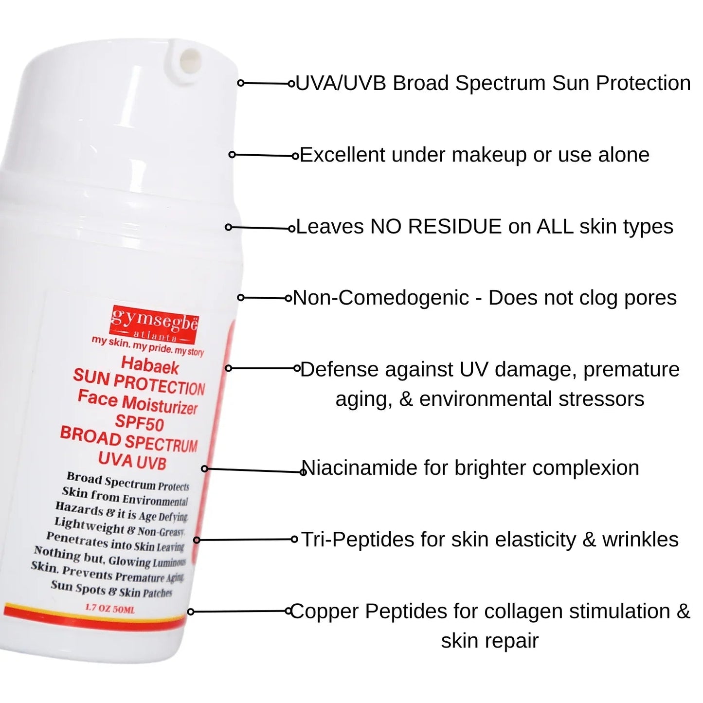 Habaek Sun Protection Face Moisturizer SPF50 | Peptides | Niacinamide - Trending Wellness Store