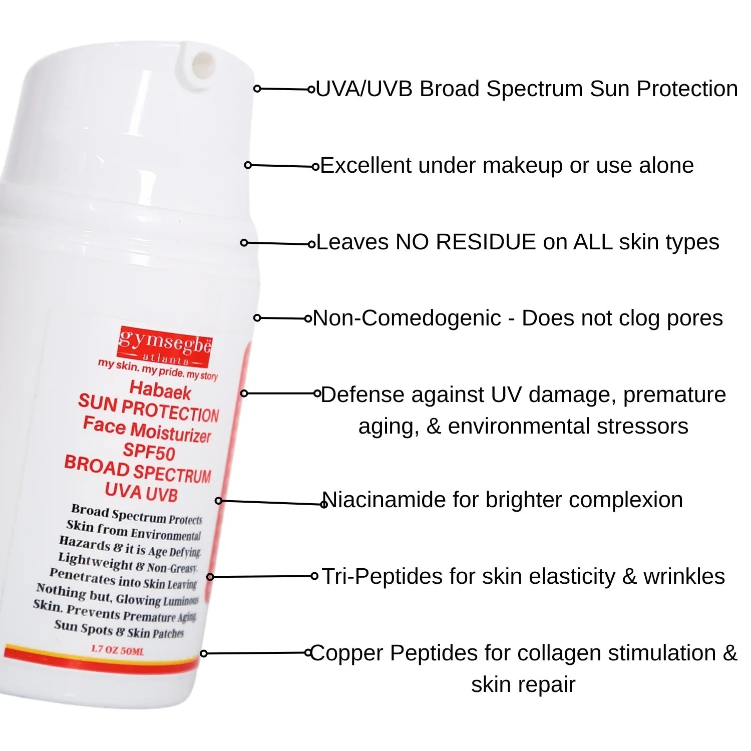 Habaek Sun Protection Face Moisturizer SPF50 | Peptides | Niacinamide - Trending Wellness Store
