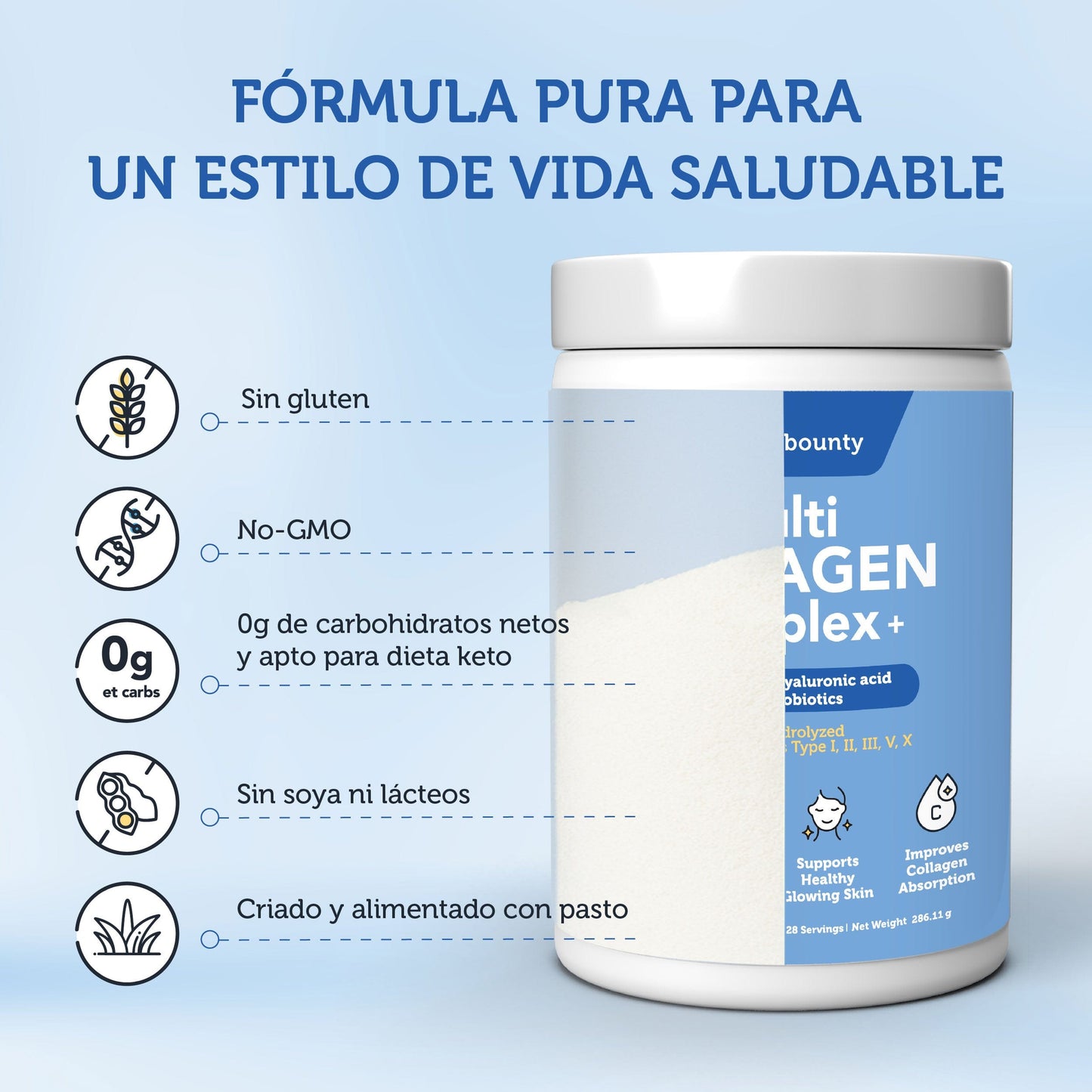 Colageno Hidrolizado 5 en 1 con Ácido Hialurónico, Vitamina C y Probióticos - Trending Wellness Store