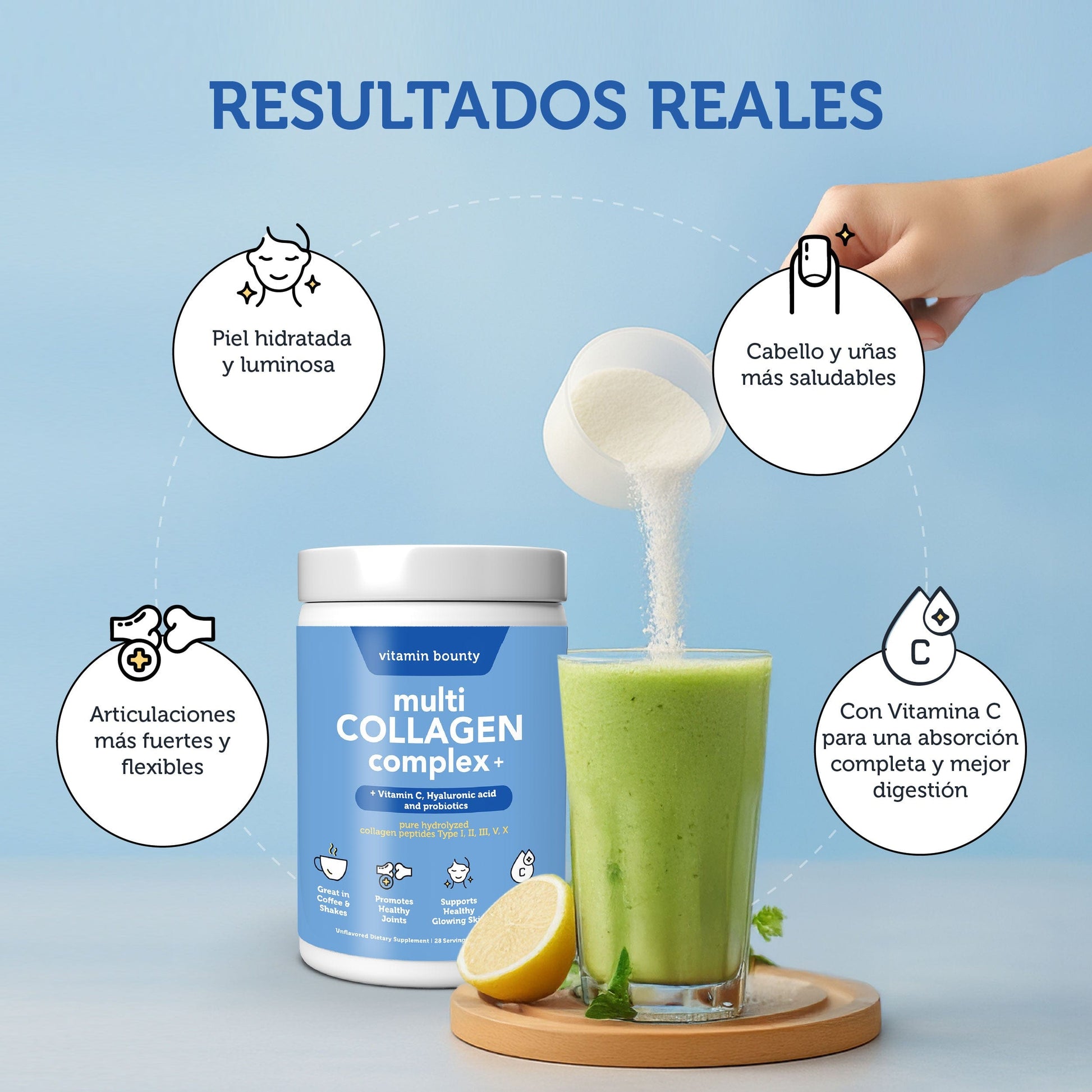 Colageno Hidrolizado 5 en 1 con Ácido Hialurónico, Vitamina C y Probióticos - Trending Wellness Store