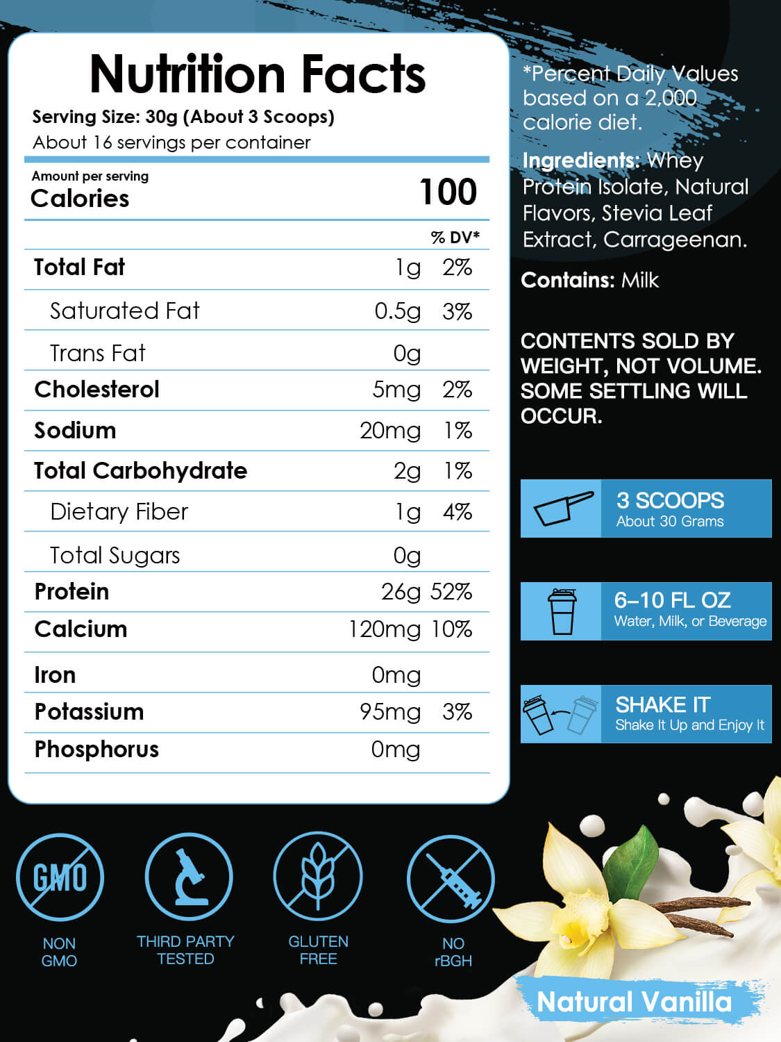 Vanilla Protein Powder, Whey Protein Isolate, 26G Protein/Serving, 1.1LB - Trending Wellness Store